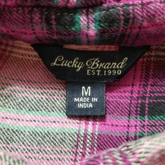 Lucky Brand top Medium plaid check flannel button up patch pocket long sleeve - Picture 14 of 15